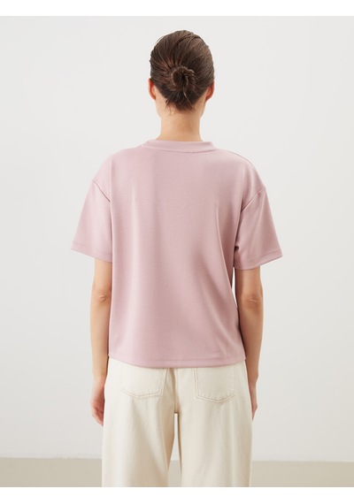 Lcw Comfort Pembe Baskılı Soft Touch Kadın Tişört