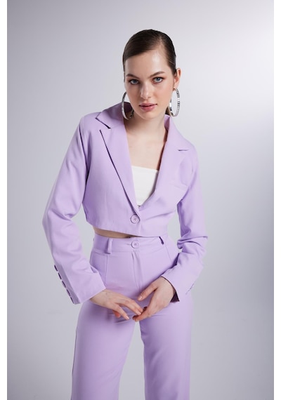 Holly Lolly Vatkalı Atlas Kumaş Crop Model Panky Ceket Lila