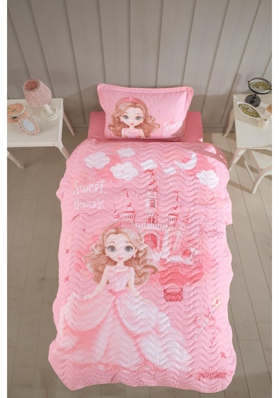 Clasy Ranforce Yatak Örtüsü Tek Kişilik Sweet Princess V1 Pudra