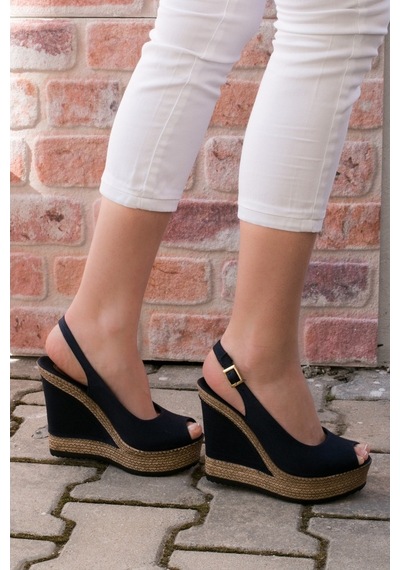 Fox Shoes Lacivert Kadın Dolgu Topuklu Ayakkabı 9674070805