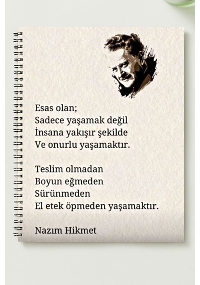 Nazım Hikmet A5 Metal Spiralli Çizgisiz Karton Kapak Nazım Hikmet Defter Çok Renkli