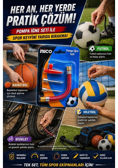 Pompa İğne Seti 3 Parça Top Şişirme İğnesi Adaptör Ve Esnek Hortum Seti