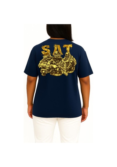 Bahriyeli Collection Oversize Effective Sat Cep Ve Sırt Baskılı Unisex T-shirt Lacivert