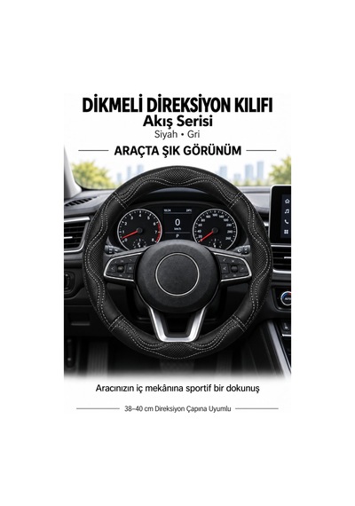 Trobus Ford Transit Connect 2002-2013 Uyumlu Dikmeli Direksiyon Kılıfı Akış Siyah Gri Siyah - Gri