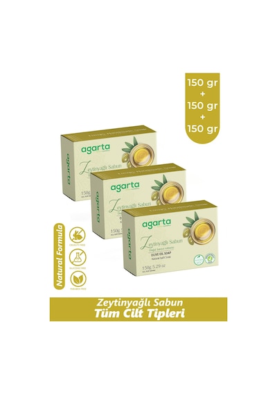 Agarta 3 Adet Doğal Zeytinyağlı Sabun 150 Gr