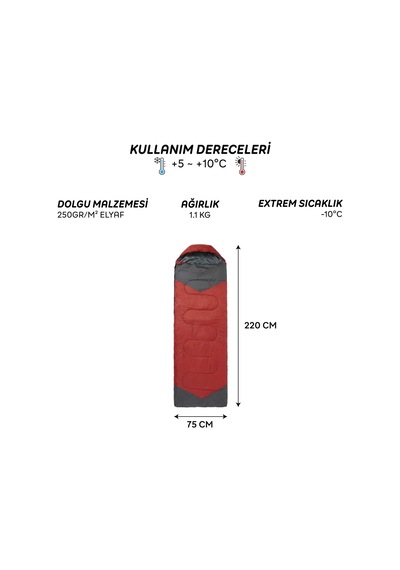 4 Mevsim Uyku Tulumu +5 C -10 C Kamp Uyku Tulumu Nefes Alabilen Kumaş Kırmızı