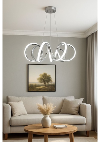 Spiral Model Krom Kaplama Metal Salon Mutfak Oturma Yatak Odası Modern Led Sarkıt Avize Gri