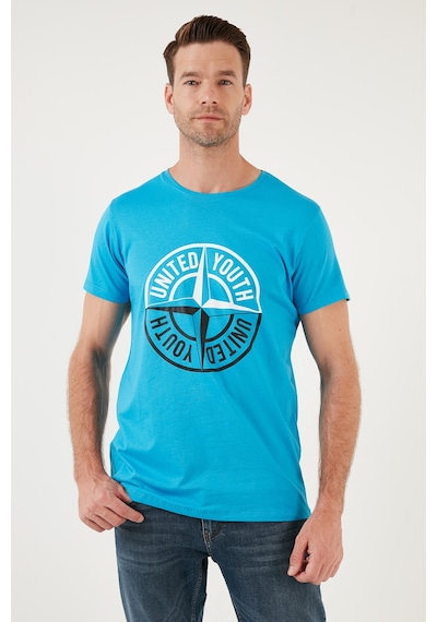 Buratti Baskılı Bisiklet Yaka Pamuklu Slim Fit Erkek T Shirt 541Pusula Açık Mavi