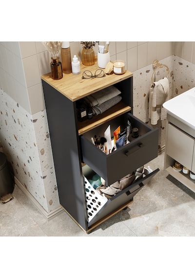 Çamaşır Sepetli Banyo Dolabı, Çok Amaçlı Dolap 45 Cm Antrasit - Atlantik Çam Çamaşır Sepetli Banyo Dolabı, Çok Amaçlı Dolap 45 Cm Antrasit - Atlantik Çam