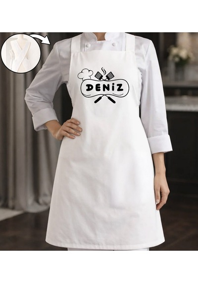 Bk Gift Kişiye Özel İsimli Çapraz Askılı Beyaz Mutfak Önlüğü - 1, Aşçı Önlüğü, Şef Önlüğü, Anneye  Kobitmeyencom35935 Bk Gift Renkli