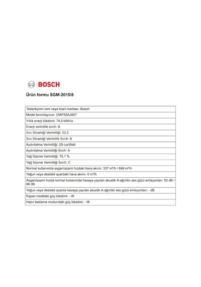 Bosch DWF65AJ60T 60 CM Duvar Tipi Davlumbaz