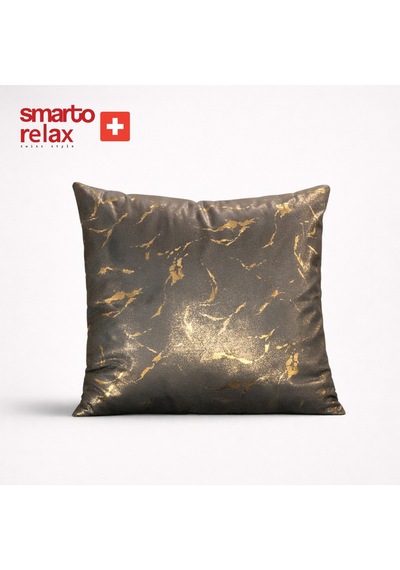 Smarto Relax Dolgulu Kırlent Tekli Antibakteriyel Desenli Dekoratif 45x45 Cm Siyah - Altın