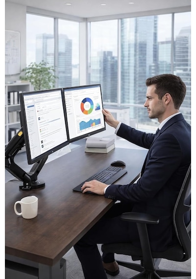 Nb F160 Çift Monitör Kolu, Gazlı Yaylı Monitör Standı, 10-27 İnç Vesa Uyumlu, 2-9 Kg Taşıma Kapasiteli, 360
