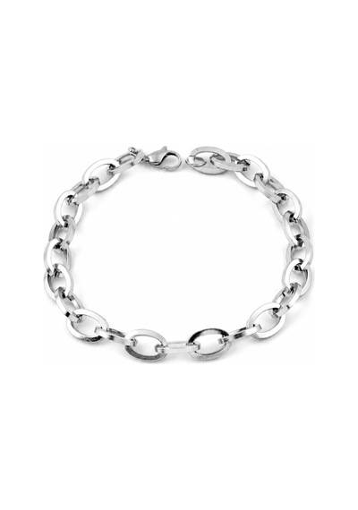 Erkek Paslanmaz Çelik Zincir Bileklik 19 Cm - Oval Bakla Detaylı Maskülen Bileklik Gümüş