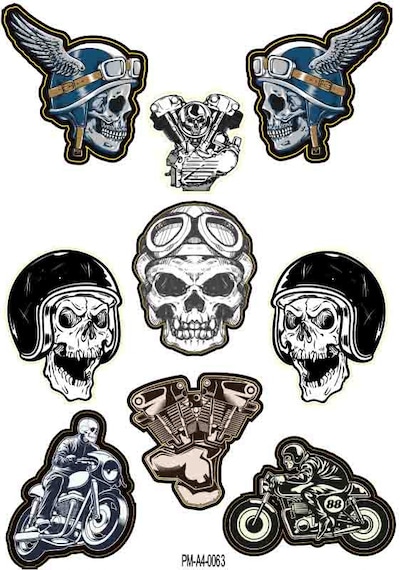 Sticker Seti Skull Kuru Kafa Motosiklet 01 Nötr