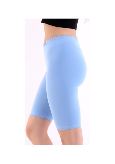 Self Clothing Kadın Boncuk Mavi Penye Kumaş Yüksek Bel Kısa Tayt Slf1295