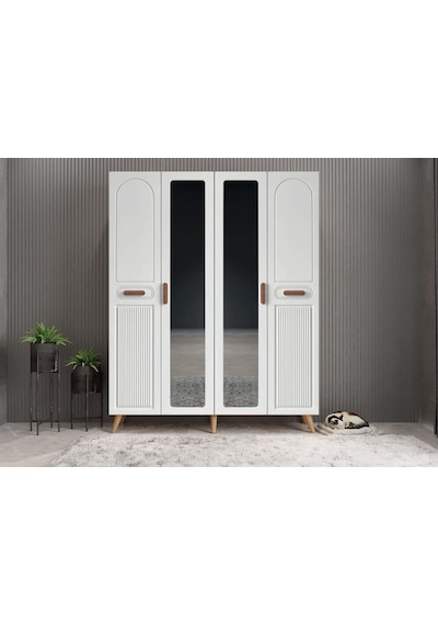 Zenon Membran 4 Kapaklı Portmanto Montaj Dahil Çam Beyaz 140 Cm