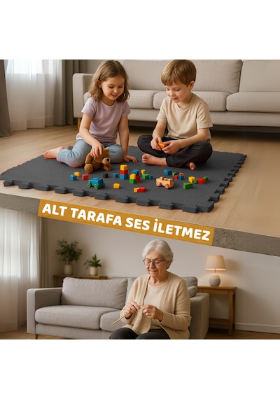 Tatami Zemin Çocuk Odası Halı Ses Yalıtımlı Karo Mat Gri 50cm