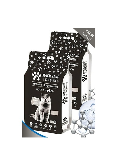 Aktif Karbon Kalın Taneli Bentonit Kedi Kumu, 10 L X 2 Adet