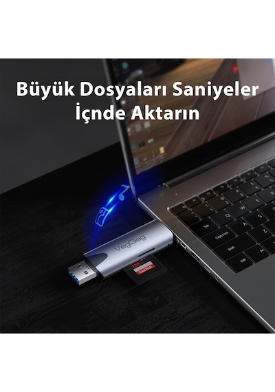 VegGieg Type-c ve Usb 2.0 SD Micro SD TF Kart Okuyucu