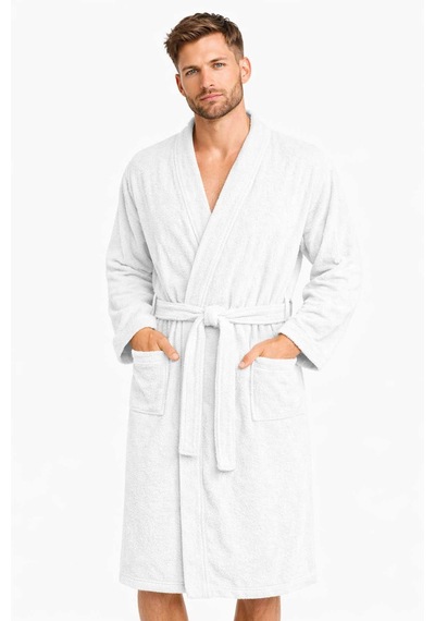 Kimono Yaka Unisex Pamuklu Tek Kişilik Bornoz Beyaz S-m