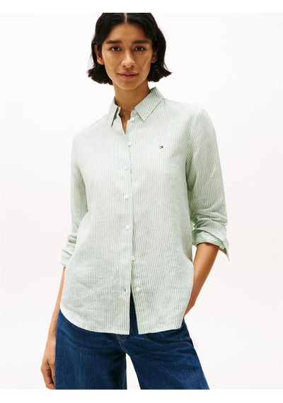Tommy Hilfiger Ess Lınen Relaxed Shırt Kadın Yeşil Gömlek - Ww0ww44679 Yeşil