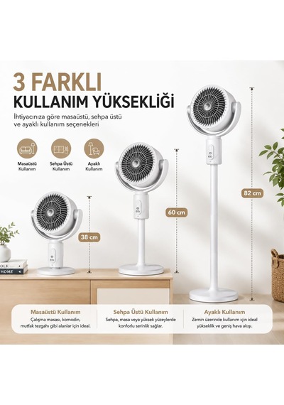 Şarjlı Ayaklı Vantilatör, 5 Hız Kademeli, Uzaktan Kumandalı, Type-c Şarj, Sessiz Brushless Motor, 120 Salınım