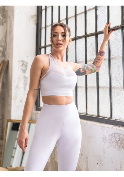 Lismina Tül Detaylı Spor Büstiyer - Sporcu Sütyeni Beyaz