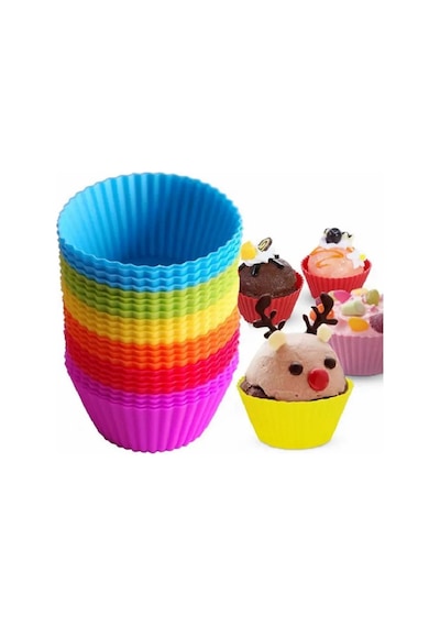 6'lı Silikon Yıkanabilir Tekrar Kullanıma Uygun Cupcake Muffin Tart Puding 7 Cm Lik Kalıp Çok Renkli