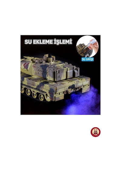 Oyuncak 2.4 Uzaktan Kumandalı Su Bombası Atan Tank Buharlı 1200 Şarjlı Sesli Gövdesi 360 Hareketli Gövde Sarı