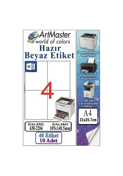 A4 Hazır Beyaz Etiket 105x148.5mm 10 Sayfa 1 Paket 4 Lü Kendinden Yapışkanlı Fotokopi Lazer İnkjet Kağıdı Yazıcılar İçin