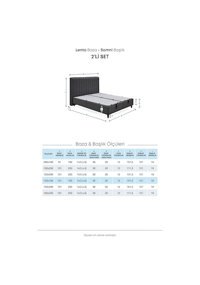 Yataş Bedding Lento Tek Kişilik Baz-Somni Başlık 120x200 Siyah 2'li Set