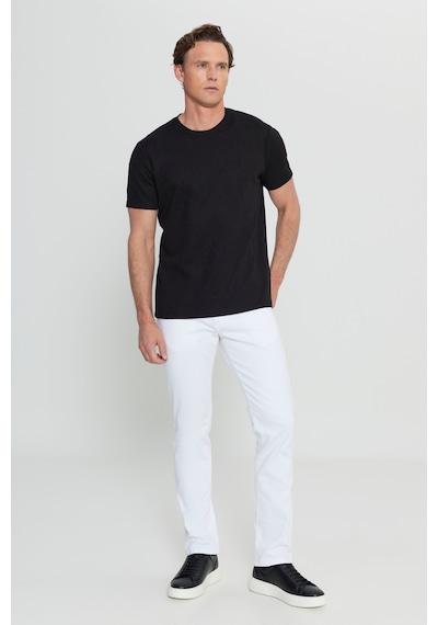 AC&Co / Altınyıldız Classics Erkek Sıyah Pamuklu Slim Fit Dar Kesim Bisiklet Yaka Jakarlı Esnek Tişört Siyah