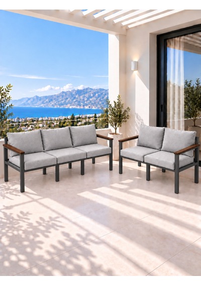 Balkon L Koltuk 5 Kişilik Köşe Takımı, Bahçe Ve Teras Mobilyası Beyaz