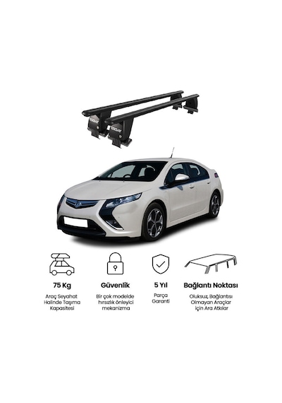 Royal Opel Ampera 2012 Ve Sonrası Uyumlu Siyah Kilitli Ara Atkı Port Bagaj Tavan Barı