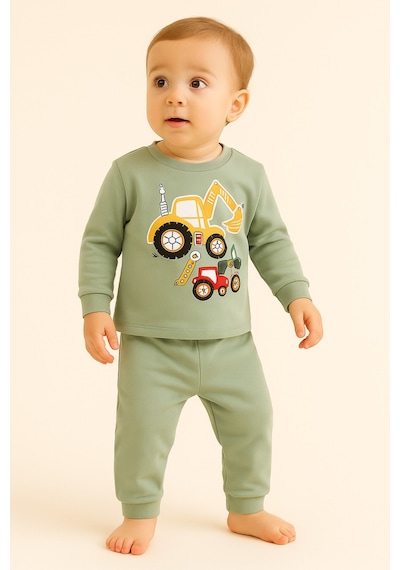Aden Kids Çocuk Mevsimlik Penye Pijama Takımı Beyaz - Yeşil