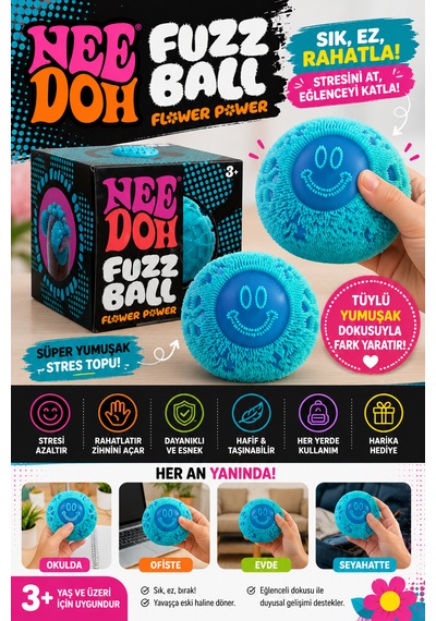 Fuzz Ball Kadife Dokulu Sukuşi Needoh Stres Topu Squishy Oyuncak Yumuşak Sıkma Oyuncağı Mavi