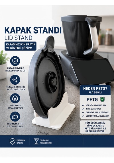 Thermomix Tm7 Uyumlu Kapak Standı Mutfak Tezgahı Düzenleyici Beyaz