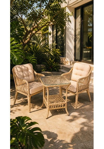 Small Raddan 1+1 Bistro Set Minderli 2 Kişilik Raddan Oturma Grubu Camlı Sehpa Bahçe Balkon Teras Set Cappuccino Small Raddan 1+1 Bistro Set Minderli 2 Kişilik Raddan Oturma Grubu Camlı Sehpa Bahçe Balkon Teras Set Cappuccino