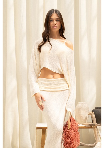 Mai Collection Naval Bej Crop Etek Triko Takım