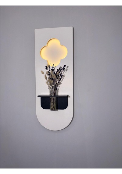 Papatya Ahşap Pilli Ledli İskandinav Tarzı Salon Duvar Rafı Modern Çiçeklik 30 X 80 Cm Paris Grisi - Antrasit