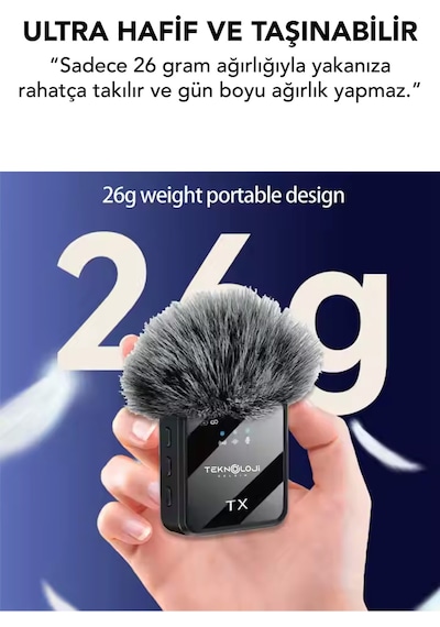 Kablosuz Yaka Mikrofonu Type-c iPhone Uyumlu Aux 2'li Gürültü Engelleyen Profesyonel Ses Kayıt Stüdyo 3in1