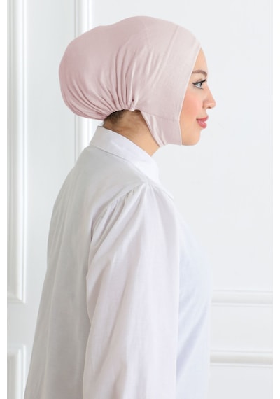 Melodi Scarf Kadın Tesettür Geniş Hacimli Pratik Ense Ve Çene Altından Geçmeli Kaymayan Çeneli Bone Pudra Pudra