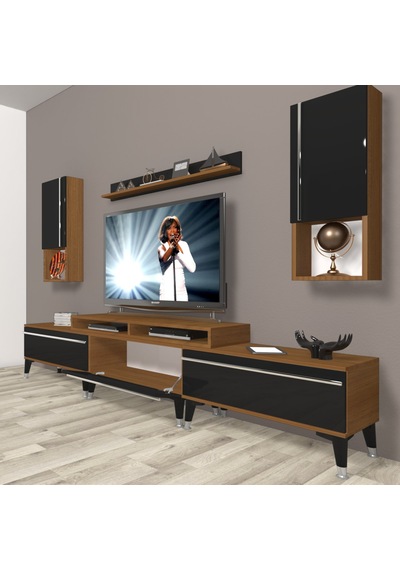 Decoraktiv Ekoflex 270ta Mdf Silver Tv Ünitesi Tv Sehpası Ceviz - Siyah