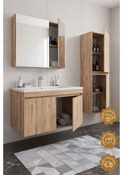 Teta Home Tokyo 100 Cm Mdf Banyo Dolabı Seti + Boy Dolabı Atlantik Çam