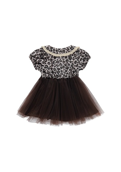 Civil Baby Leopar Empirme Kurdelalı 6-18 Ay Elbise - Kahverengi