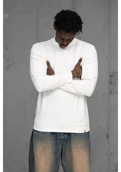 Fbı Slimfit Modal Kumaş Baharlık Sıfır Yaka Likralı Sweatshirt Beyaz