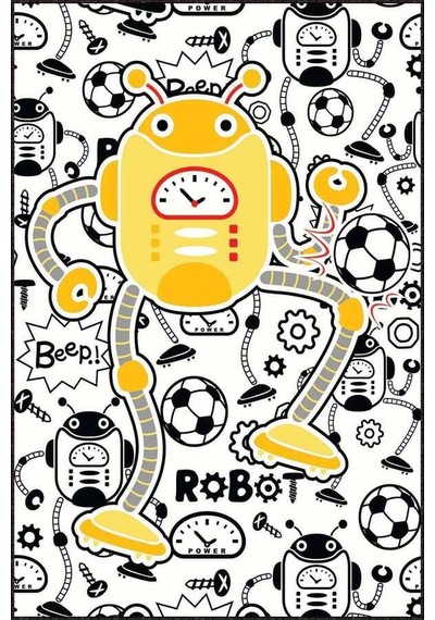 Sarı Kaymaz Tabanlı Yıkanabilir Robotlu Çocuk Halısı Ar034n11