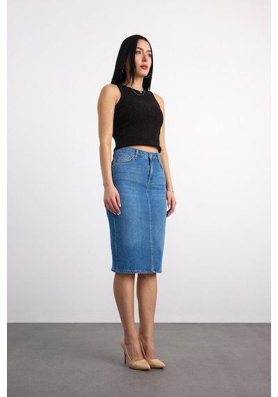 50286 73604 Kadın Regular Fıt Mıdı Denim Etek 50286-73604 Açık Mavi