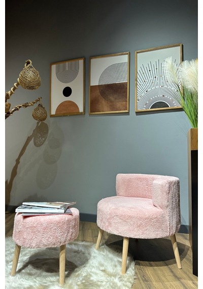 Berlin Çay Seti Pembe Rengi Berjer Ve Puf Takımı Salon, Ofis, Balkon - 2'li Takım